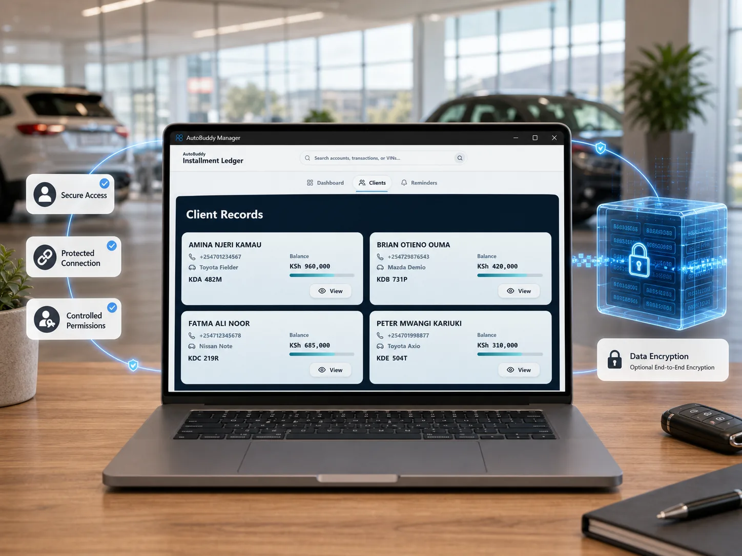 AutoBuddy secure database and optional end-to-end encryption